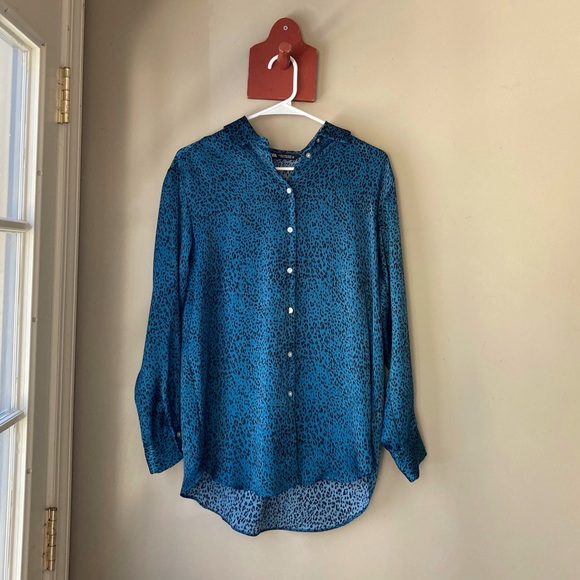Zara Blue Leopard Print Button Down Shirt XS - Picture 2 of 6